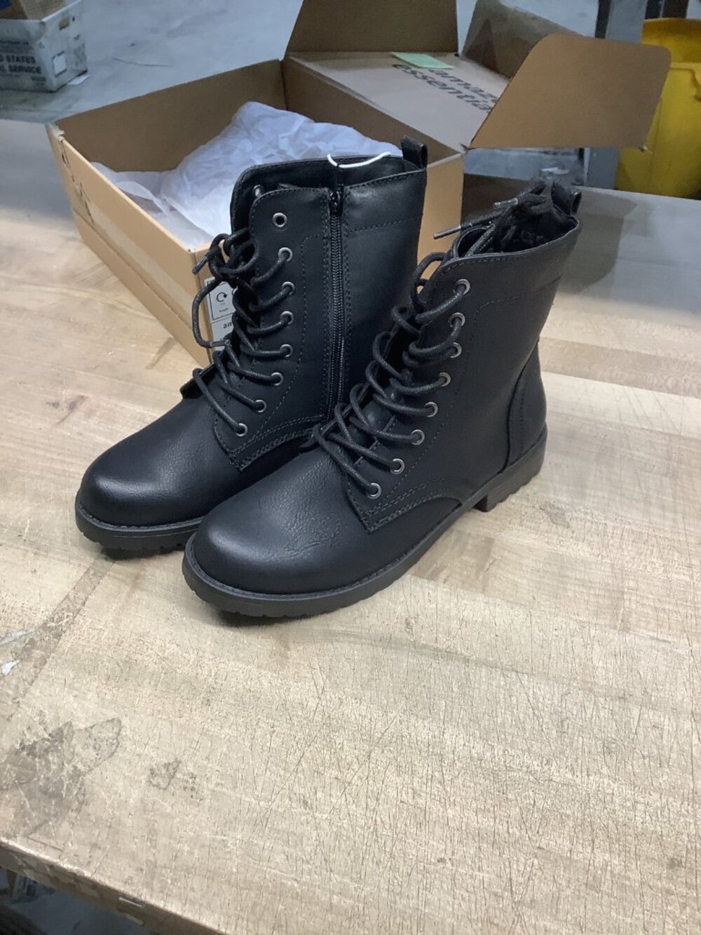 Women's Lace-Up Combat Boots with Lug Sole and Side Zipper